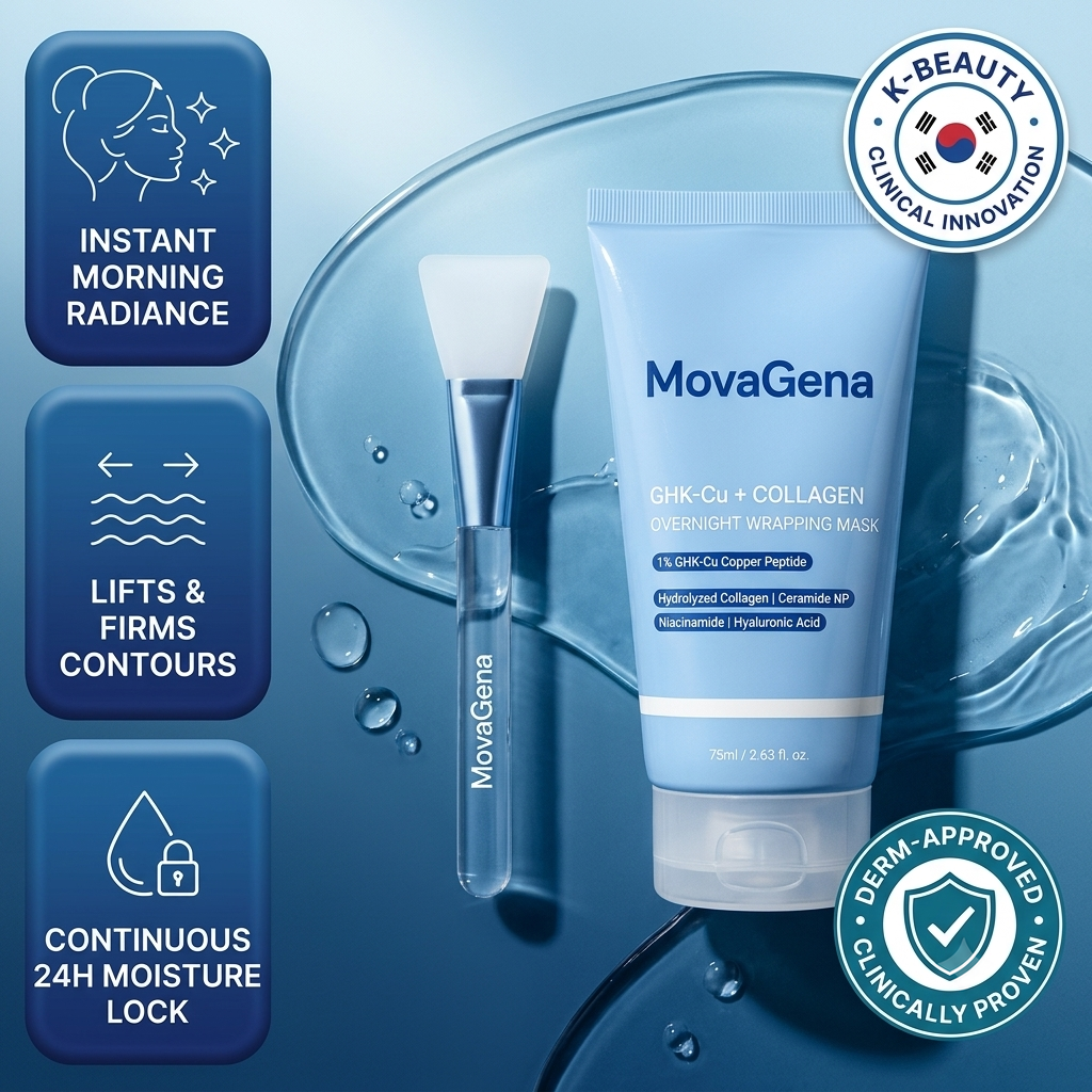 MovaGena GHK-Cu overnight wrapping mask 75ml tube with silicone applicator brush